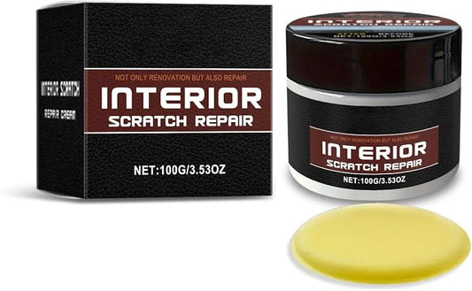 Car Interior Scratch Remover Wax – Dashboard & Leather Repair, 100g | Restores faded plastic and vinyl trim. Fills scuffs and wear marks. Complete DIY kit with sponge for auto renewal
