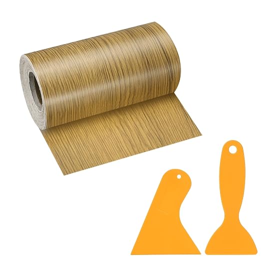 PATIKIL Wood Grain Repair Tape, 4" x 33' Self Adhesive Realistic Wood Tape with Scraper Durable Repair Patch for Furniture Floor Window Door Table DIY Home Decor, Yellow Teak