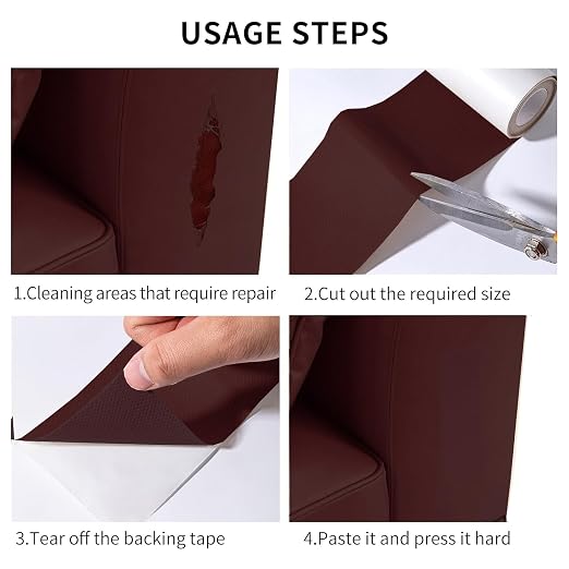 Self Adhesive Leather Repair Patch, 4 x 60 inch Leather Repair Tape, Leather Patches for Furniture, Car Seat,Vinyl Leather Repair Kit for Office Chairs, Couch, Sofa, Luggage (Brown)