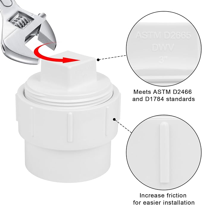 2Pack 3" PVC Sewer Cleanout Adapter with Plug Pipe Fitting SCH40 PVC DWV Flush Female Sewer Cleanout Cap Cover for Drainage Piping System, Outdoor Garden, RV