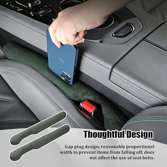 2PCS Car Seat Gap Filler, 2PCS Leather Between Chair Console Gap Plug to Impede ltems from Dropping, Automotive Interior Seat Seam Guard Stopper, Universal for Sedan RV Truck (Green)