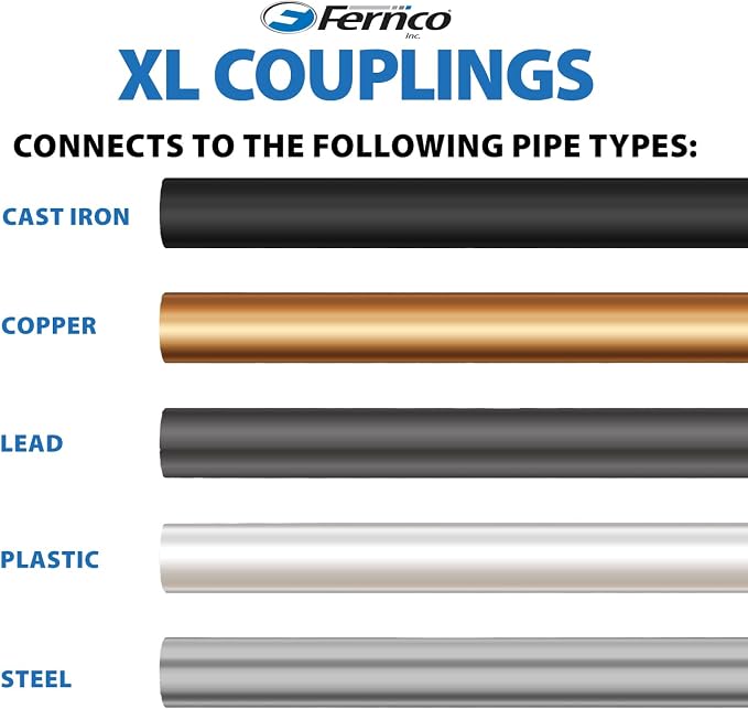 Fernco XL 1056-332 Flexible Pipe Coupling 3” – Extra-Long DWV Connector with Stainless Steel Clamps – Positive Seal for Cast Iron, PVC, Steel & Lead Plumbing Repair