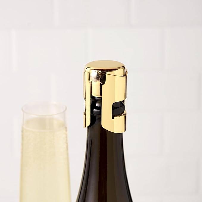 True Fizz Champagne Stoppers for Bottles, Sparkling Wine Stopper, Wine Accessories Kitchen Accessory, Gold Set of 1