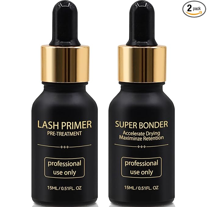 Lash Bonder and Primer Kit for Eyelash Extensions, Glue Accelerator Lash Sealant, Eyelash Extension Primer Protein Oil Remover, Adhesive Makeup Tools for Professional Use (15ml+15ml)