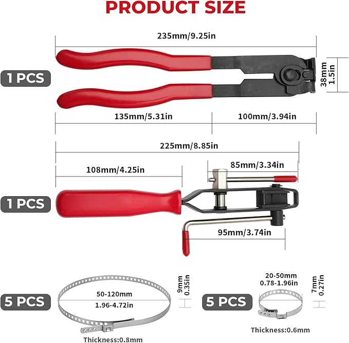 12 PCS For Auto/ATV CV Joint Axle Boot Clamp Pliers Tool with CV Boot Clamps Kit, 10 Crimp Bands-Ear Type Extension For Most Cars