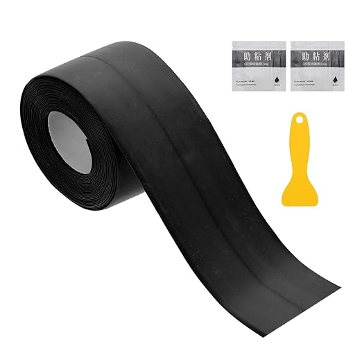 uxcell Caulk Tape Waterproof, 1.5 Inch x 10.5 ft Self-Adhesive Sealant Sealing Strip Caulking Sealant Tape PVC with Tool for Kitchen Sink Toilet Bathroom Bathtub Floor, Black