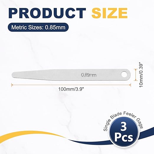 HARFINGTON 3pcs Metric Thickness Feeler Gauge 0.85mm Single Blade Oval Feeler Gauge 3CR-13 Stainless Steel Gap Measuring Tool for Repair Valve Guitar Spark Plug