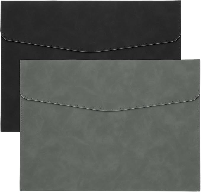 PATIKIL PU Leather A4 File Folder, 2Pcs Document Holder Filing Organizer Portfolio Envelope Folder Case with Snap Closure for Letter Receipt, Black/Gray