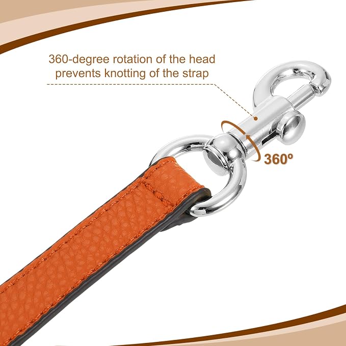 uxcell 19.29 Inch PU Leather Short Bag Strap with Clasp, Purse Handles Handbags Replacement Straps for Clutch Bag Underarm Bags, Orange, Silver Buckle