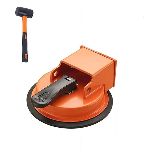 Upgraded Heavy Duty Floor Gap Fixer Tool, Enhanced Vacuum Suction Cup，Strong Suction Cup Laminate Flooring Gap Closer, Iron Base Repair Kit for Wood, Vinyl, Tile Floors (Orange+Rubber Mallet)