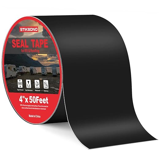 4" x 50Ft 1-Pack Black RV Sealant Tape,Waterproof Commercial Roof Tape for Walls, Appliances, Vehicle Repairs, and Weatherproof