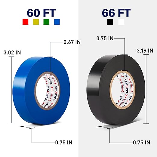 Colored PVC Electrical Tape - 6 Pack Professional Flame Retardant Multi Color Electric Insulation Tape for Home, Auto & Industrial Wiring, 0.75 IN 600V Waterproof UV Resistant Wire Wrap