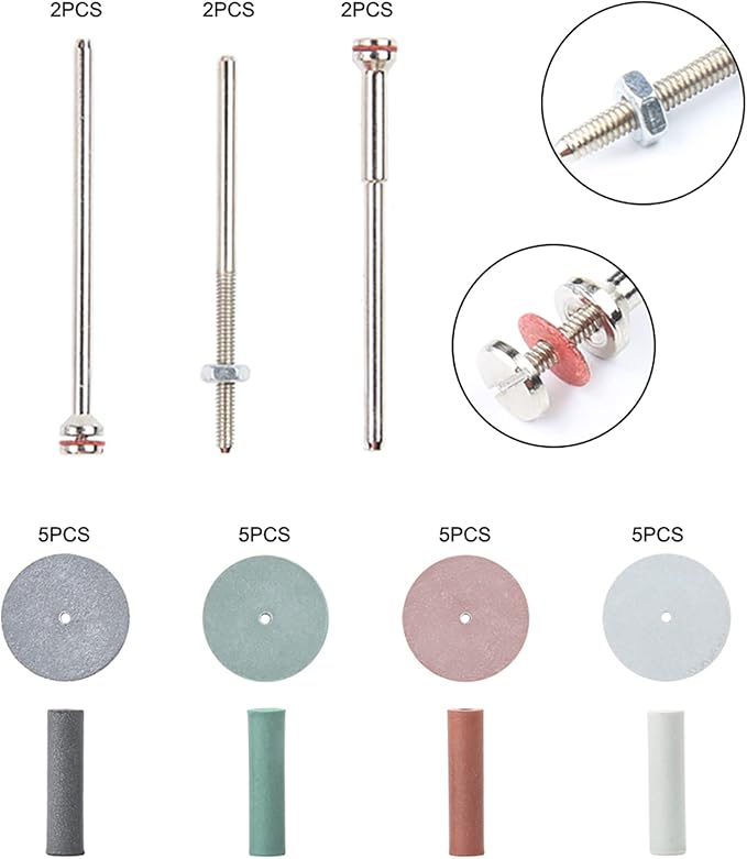 Silicone Polishing Wheels Kit Mixed Lab Buffing Wheel Rotary Hand Pieces Tool Assortment Kit 40pcs 4 Colors Rubber + 6 Pcs Mandrel Shank for Jewelry, Jade and Carving