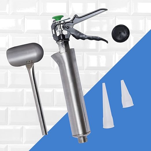 Grouting Dispenser, Caulking Tool Filler Applicator Sealing Device with Long 0.2'' Outlet Nozzles & Quick-Release Trigger for Floor Tile Joint Filling Wall Crack Repair Cement Seams