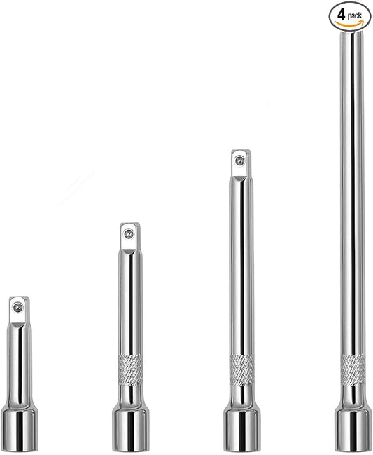 1/4" Socket Extension Set - 4PCS Drive Socket Quarter Inch Extension Bar Set 2" / 50mm, 3" / 75mm, 4" / 100mm, 6" / 150mm CR-V Durable Material