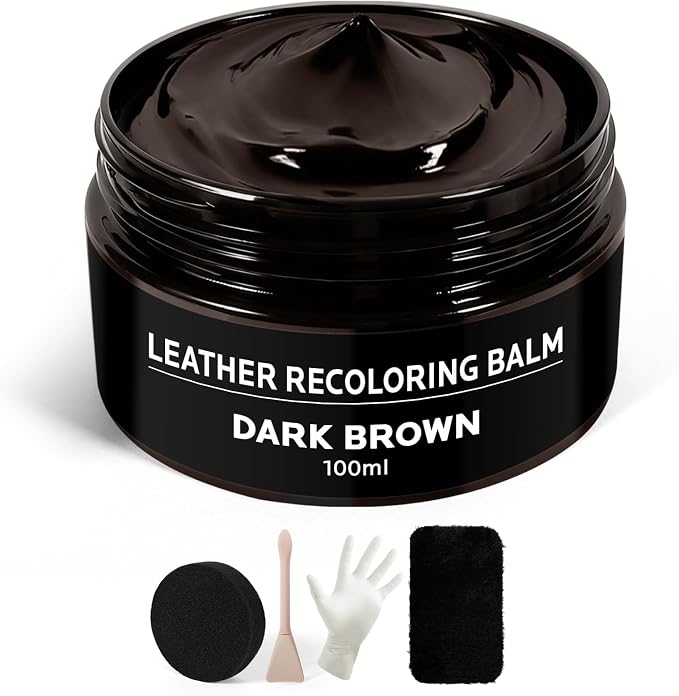 Brown Leather Recoloring Balm: Leather Color Restorer Conditioner, Leather Repair Kits for Vinyl Furniture Sofa Car Seats Shoes - Dye on Scratches Fades Worn Surfaces
