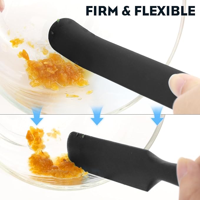 3pcs Silicone Jar Spatulas 10in Long Skinny Heat-Resistant, Narrow Spatula Set for Scraping Peanut Butter, Sourdough, Jam in Small Containers, Blenders & Baking (Black & Red & Orange)