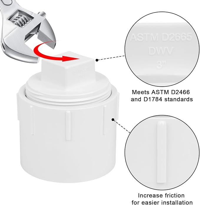 2Pack 3" PVC DWV Female Adapter with Plug Pipe Fitting SCH40 3" PVC DWV Flush Female Sewer Cleanout Cap Cover for pipe, Drainage Piping System, RV