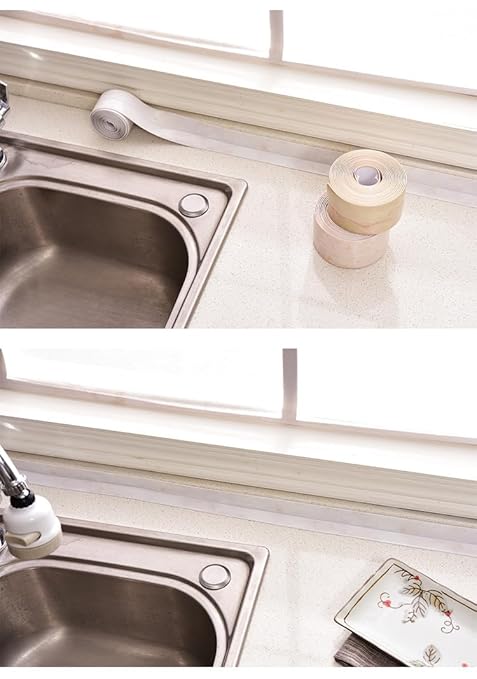 White Waterproof Caulk Tape PVC Self Adhesive Caulk Strip Joint Adhesive Shower Bathtub Joint Strip Bathroom Sealing Tape Kitchen Sealing Tape and Shower Tile Sealant