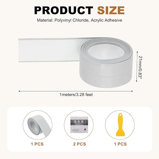 uxcell Caulk Tape Waterproof, 0.83 Inch x 3.28 ft Self-Adhesive Sealant Sealing Strip Caulking Sealant Tape PVC with Tool for Kitchen Sink Toilet Bathroom Bathtub Floor, Gray