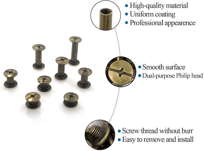 Chicago Screws Assorted Kit 110 Sets 8 Sizes of Round Head Stud Leather Screws Chicago Rivets for DIY Leather Decoration Bookbinding (M5*4,5,6,8,10,12,15,18)（Bronze）