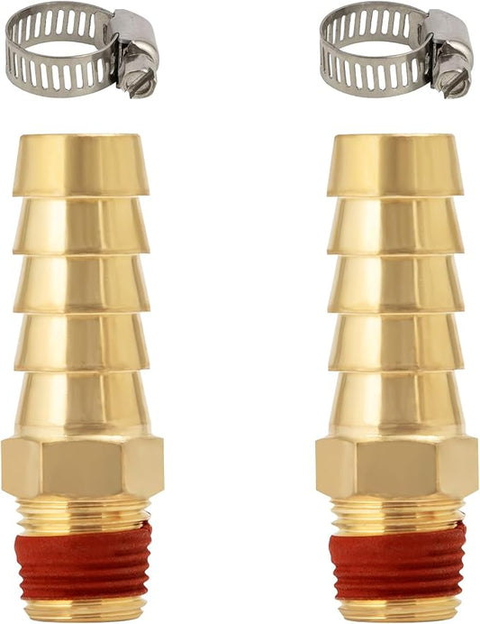 SUNGATOR 2-Pack 3/8" Barb to 1/8" NPT Air Hose Fittings, Brass Air Hose Repair Kit with Sealant, 3/8" to 1/8" NPT Male Brass Fittings, Barbed Gas Line Repair Connectors with 2 Clamps