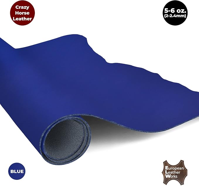 ELW Crazy Horse Leather 5-6 OZ (2-2.4mm) | Blue | Pre-Cut 2.5-4 SQ FT 2PCS | Full Grain Cowhide Handmade Leather for DIY, Crafts, Sheaths, Sewing, Workshop