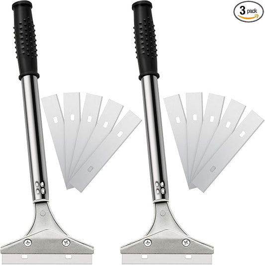 Mudder 4 Inch Razor Blade Scraper Tool Wallpaper Floor Tile Paint Removal Smoothing Scraper Tool with Replacement Blade for Removing Wallpaper Sticker Glue Floor Adhesive(Black,3 Pcs)