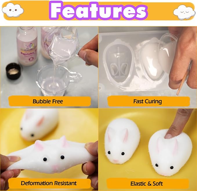 Taba Squishy Making Kit Gel+Bunny Silicone Mold+Flocking+Pigment