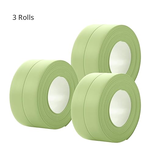 3 Rolls Caulk Tape Self Adhesive Caulk Strip Waterproof,Green Caulking Sealant Trim for Bathroom, Caulk Sealing Strip for Toilet Sink Edge Protector with Sealing Tool (10.5Ft x 1.5In)
