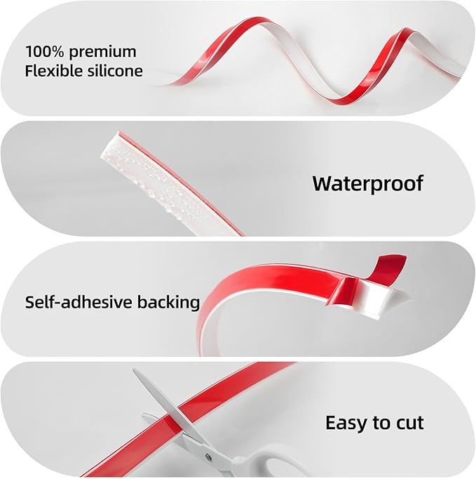 10Ft Quarter Round Trim L-Shaped Bendable Silicone Self-Adhesive Peel and Stick Molding for Floor Edge, Wall Corner, Stairs, Cabinet & Tub, White