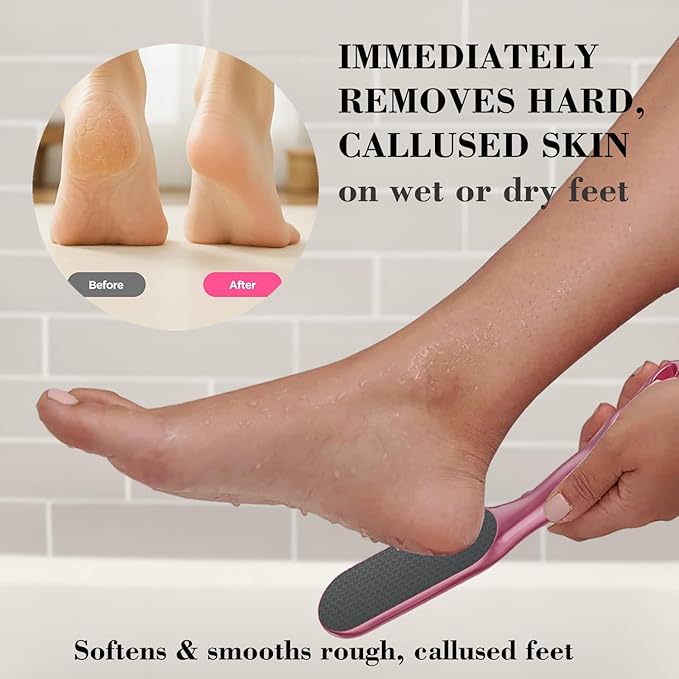 Nano Glass Foot File, Foot Callus Remover & Foot Scrubber for Smooth Feet, Professional Pedicure Tool (Heel Socks & Cracked Heel Stick Included), Pink