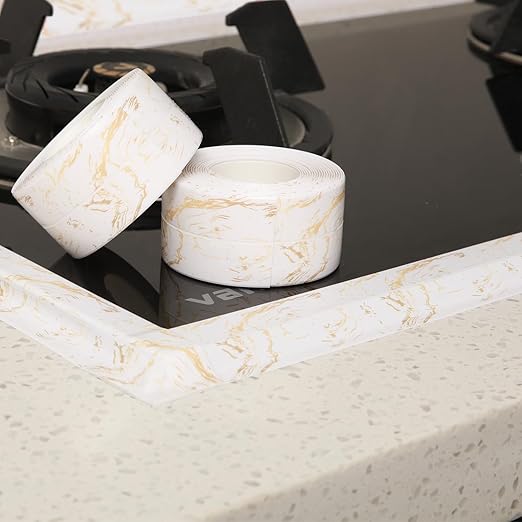 Kitchen & Bath Tape Caulk Strip, 1.5 Inch 10.5 Ft PVC Self Adhesive Waterproof Caulking Sealing Tape, Decorative Sealant Trim for Kitchen Sink Toilet Bathroom Shower and Bathtub (GoldCrack3.2M)