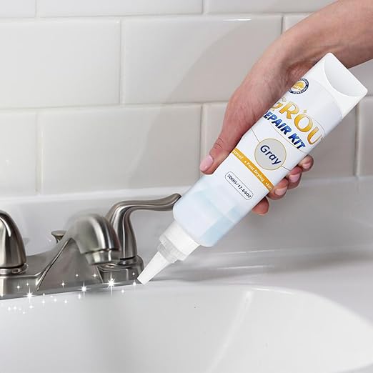 Tile Grout Repair Kit - Grout Filler, Grout Repair Paste with Silicone Trowel Scraper, Fast Drying Grout Repair Kit for Bathroom Shower Kitchen Floor Tile, Waterproof (17.64 oz, Gray)