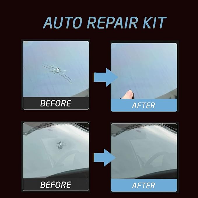 Windshield Repair Kit, 2 Pcs Car Glass Repair Kit Quick Fix for Chips & Cracks, Windshield Crack Repair Kit,Cracks Gone Glass Kit, Automotive Windscreen Tool, Nano Fluid Filler