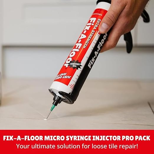 The Original Fix-A-Floor Loose Tile Repair Adhesive PRO Pack! Includes 6 Micro Syringe Injectors and 6 Drill Bits for Tile, Porcelain, Ceramic, Marble, Stone, Wood Floor. Pack of 12