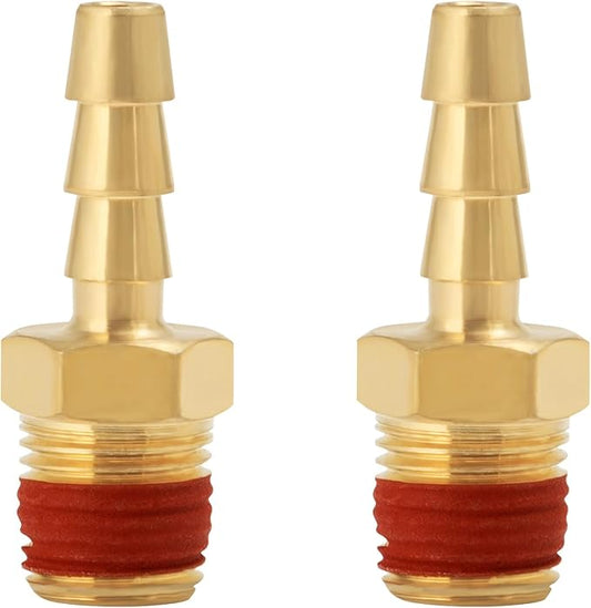 SUNGATOR 2-Pack 3/16" Barb to 1/8" NPT Air Hose Fittings, Brass Air Hose Repair Kit with Sealant, 3/16" to 1/8" NPT Male Brass Fittings, Barbed Gas Line Repair Connectors