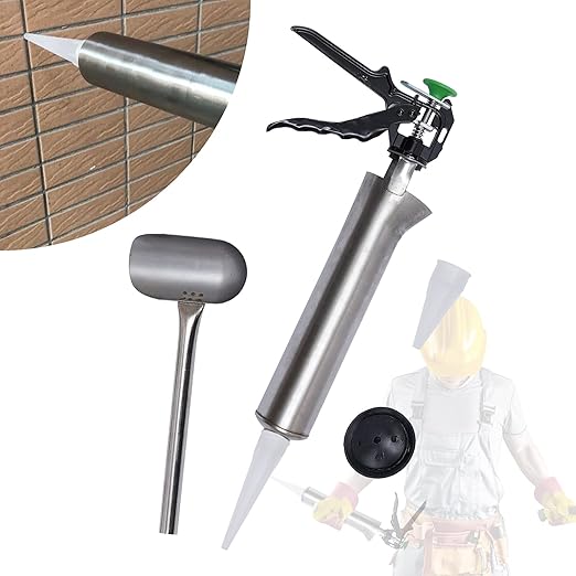 Grouting Dispenser, Caulking Tool Filler Applicator Sealing Device with Long 0.2'' Outlet Nozzles & Quick-Release Trigger for Floor Tile Joint Filling Wall Crack Repair Cement Seams
