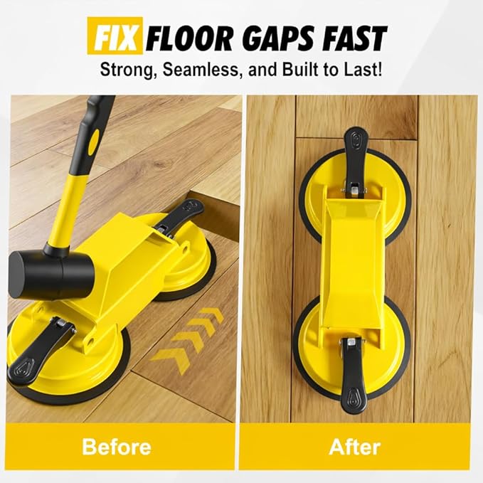 Floor Gap Fixer Tool, 45° Striking Surface Floor Gap Repair Tool with Dual Suction Cup, Made of Iron. with 6pcs Sticky Pads for Fixer Laminate/Vinyl Flooring Tools