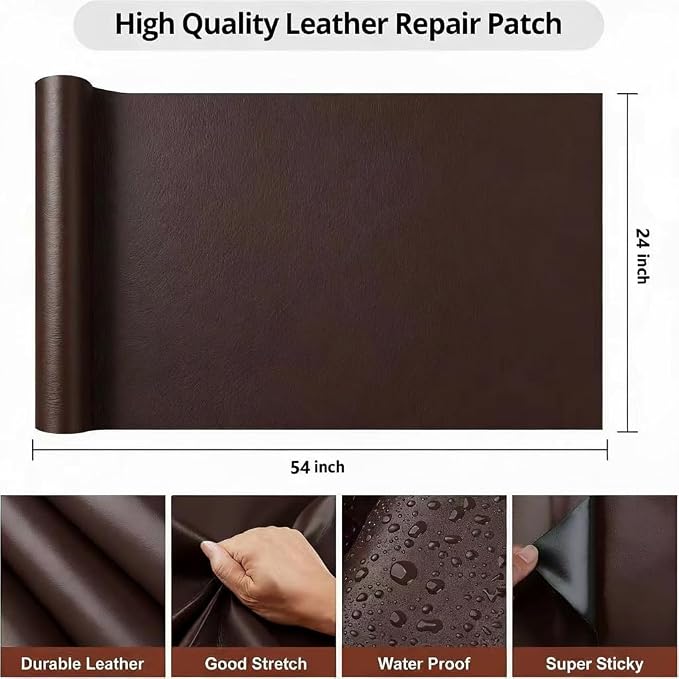 Leather Repair Patch, 24 x 54 Inch, Self Adhesive Leather Repair Tape, Large Vinyl Patch Kit, Vinyl Repair Tape, for Couches, Car Seats, Chairs, Furniture (Dark Brown)