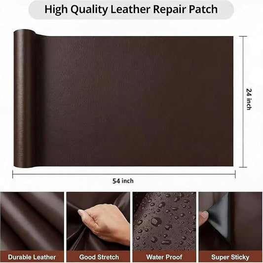 Leather Repair Patch, 24 x 54 Inch, Self Adhesive Leather Repair Tape, Large Vinyl Patch Kit, Vinyl Repair Tape, for Couches, Car Seats, Chairs, Furniture (Dark Brown)