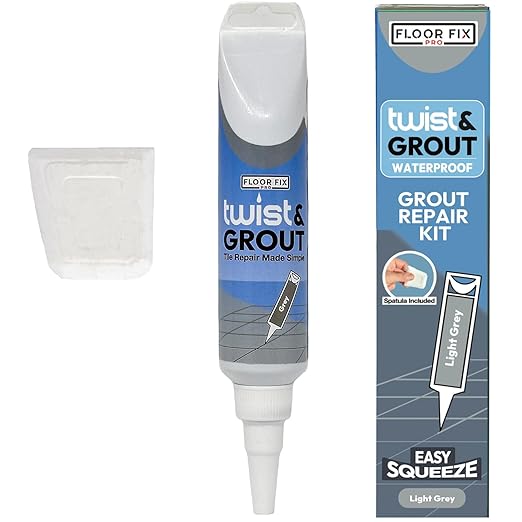 Floor-Fix Pro Twist & Grout Repair Kit – Premixed Waterproof Grout Repair & Grout Paint Pen Alternative–Fast Tile Grout Reviver for Bathroom, Shower & Kitchen–Crack-Resistant (Light Gray, 8.8 Fl Oz)