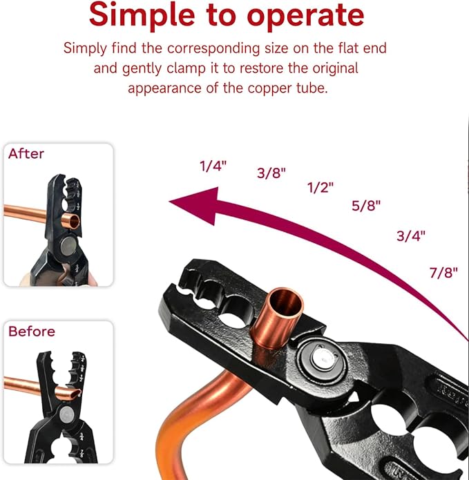 Manual Copper Tube Rounder, Flat Tube Repairer Pliers, Manual Copper Tubing Repair Tool with 6 Hole - for 1/4", 3/8", 1/2", 5/8", 3/4" 7/8" Aluminum Pipe