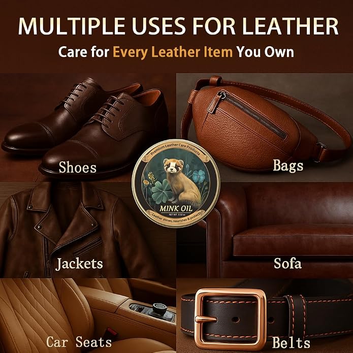 Mink Oil for Leather Boots, Leather Cleaner and Conditioner 3.53oz, All-Natural and Waterproof