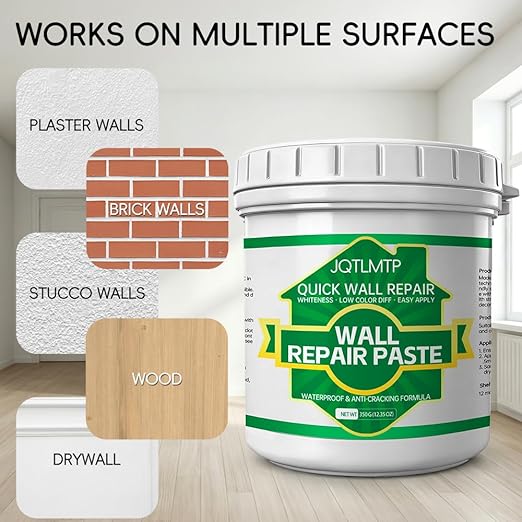 Wall Repair Paste Kit, 350g (12.35oz) White Drywall Spackle, Quick Mending Agent with Scrapers, Sandpaper, Odorless Wall Hole Filler for Cracks, Nail Holes, Dents, Scratches