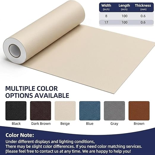 Qextce Leather Repair Patch Tape, Beige, 17x100 Inch | Self-Adhesive, Waterproof, Wear Heat Resistant, For Furniture, Car Seat, Sofa, Couch, Luggage