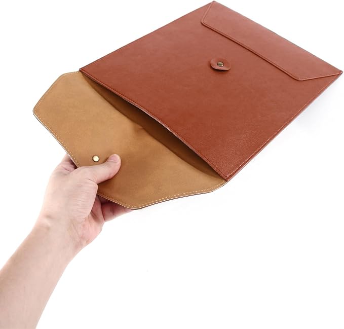 Leather File Folder for Documents,Important Document Folder with String Tie,Laptop Sleeve Notebook Case,Leather File Organizer,A4 Envelopes Filing Folder (Vertical, Brown)