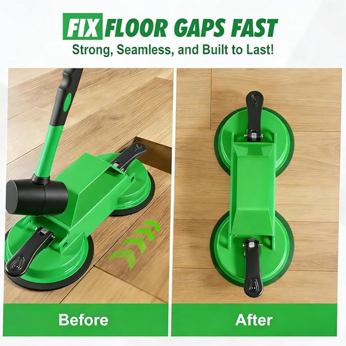Floor Gap Fixer Tool, 45° Striking Surface Floor Gap Repair Tool with Dual Suction Cup, Made of Iron. with 6pcs Sticky Pads for Fixer Laminate/Vinyl Flooring Tools