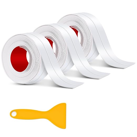 3 Roll Caulk Tape Waterproof Self Adhesive, White Caulking Sealant Tape, Caulk Strip for Kitchen, Bathroom, Sink, Shower, Bathtub, Toilet Edge Protector (1.5" x 10.5Ft)