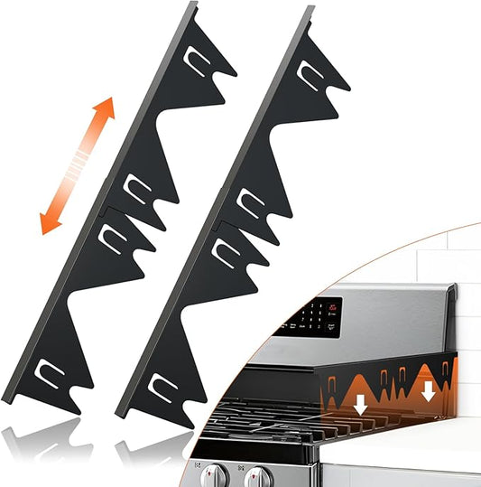 Stainless Steel Stove Gap Covers (2PCS),Stove Gap Filler,Range Trim Kit,Stove Guard for Kitchen Oven Gap Between Stovetop and Counter,Easy Clean Heat Resistant,Adjustable Length 13.8'' to 27.5'',Black